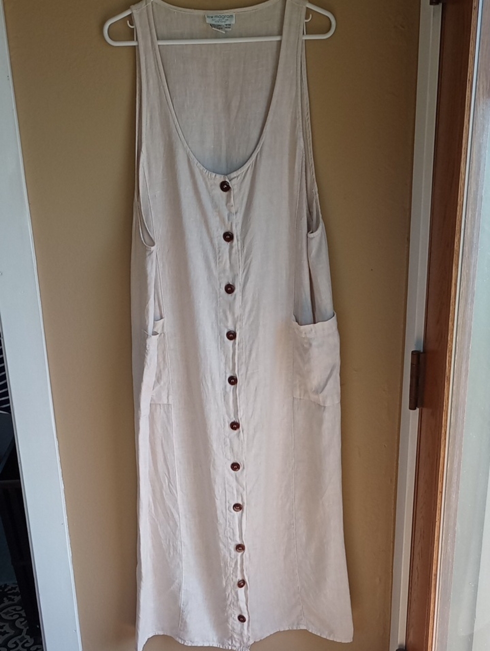 lew magram Collection New York Linen Vintage Tall Button Down Long Jumper Dress
